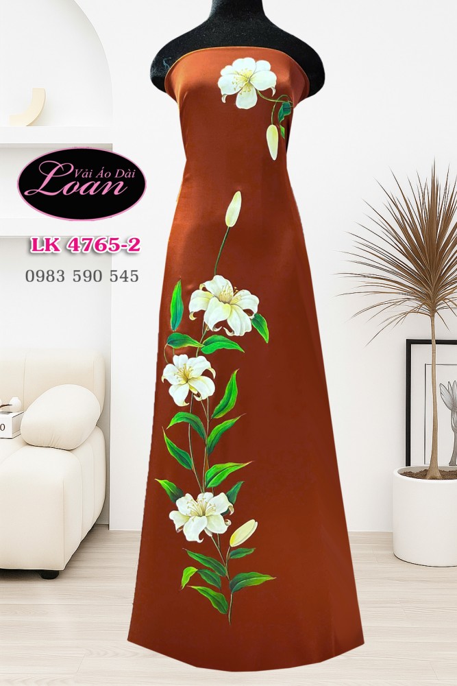 Vải áo dài vẽ hoa ly