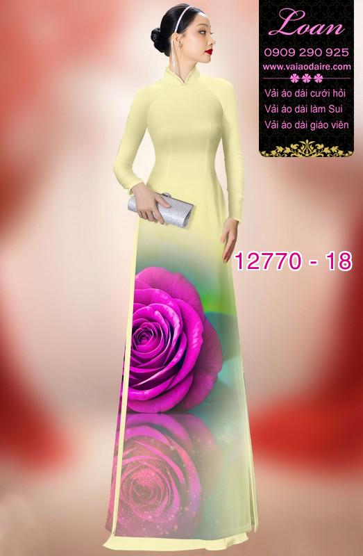 Vải áo dài hoa hồng in 3D