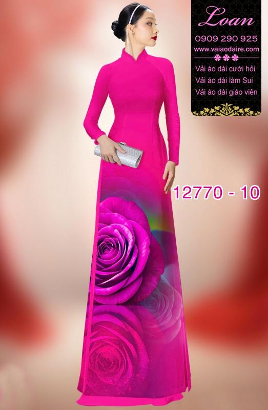 Vải áo dài hoa hồng in 3D