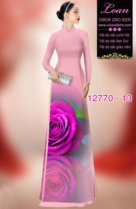 Vải áo dài hoa hồng in 3D