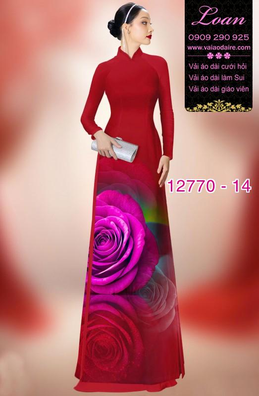 Vải áo dài hoa hồng in 3D