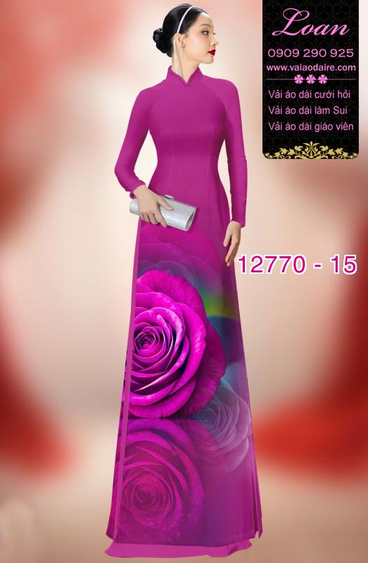 Vải áo dài hoa hồng in 3D