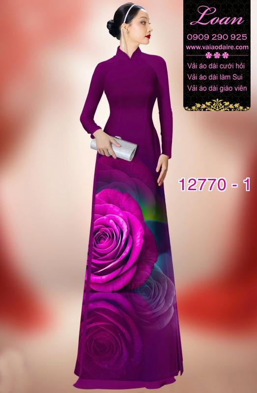 Vải áo dài hoa hồng in 3D