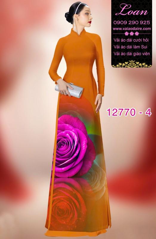 Vải áo dài hoa hồng in 3D