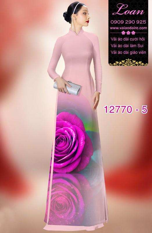 Vải áo dài hoa hồng in 3D