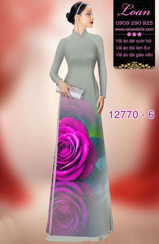 Vải áo dài hoa hồng in 3D