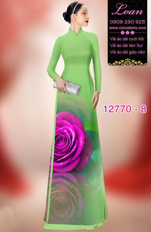 Vải áo dài hoa hồng in 3D