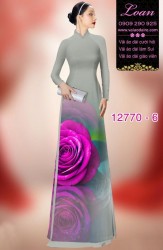 Vải áo dài hoa hồng in 3D