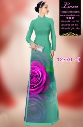 Vải áo dài hoa hồng in 3D