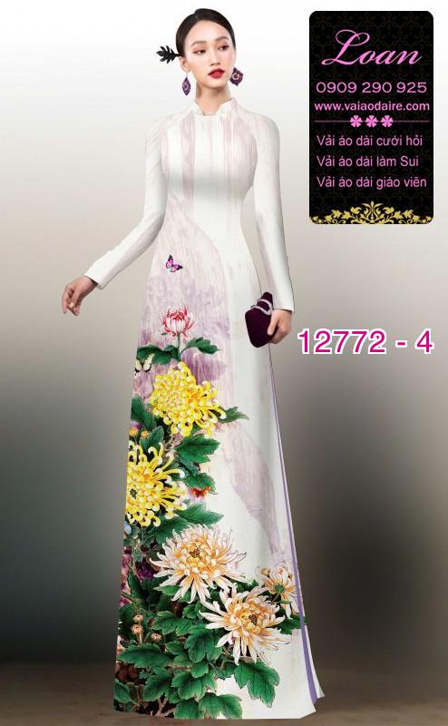 Vải áo dài hoa cúc đại đóa