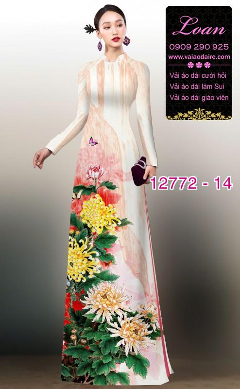 Vải áo dài hoa cúc đại đóa