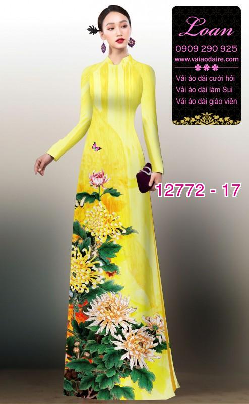 Vải áo dài hoa cúc đại đóa