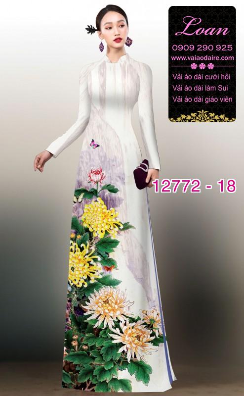 Vải áo dài hoa cúc đại đóa