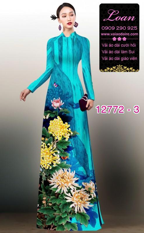 Vải áo dài hoa cúc đại đóa