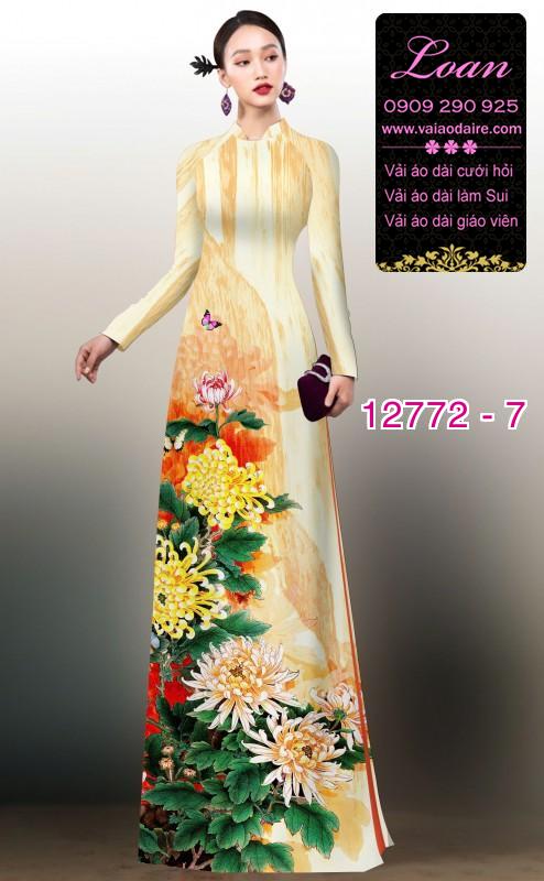 Vải áo dài hoa cúc đại đóa