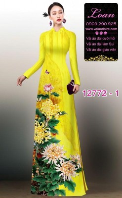 Vải áo dài hoa cúc đại đóa-DT 12772