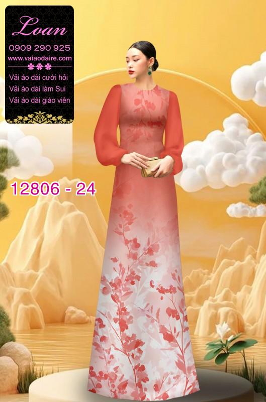 Vải áo dài họa tiết cành hoa