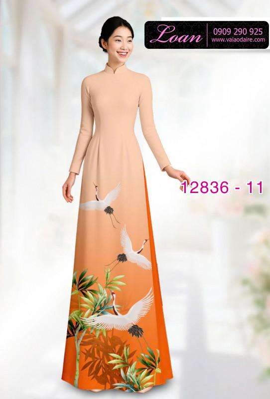 Vải áo dài chim hạc in 3D