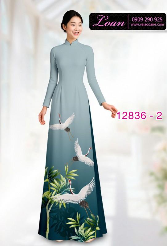 Vải áo dài chim hạc in 3D