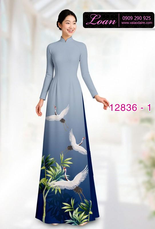 Vải áo dài chim hạc in 3D