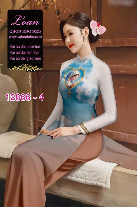 Vải áo dài hình đức mẹ in 3D