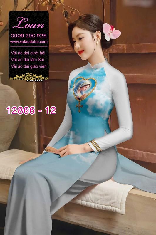 Vải áo dài hình đức mẹ in 3D