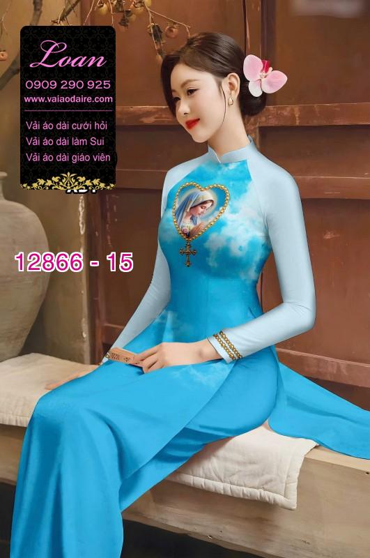 Vải áo dài hình đức mẹ in 3D