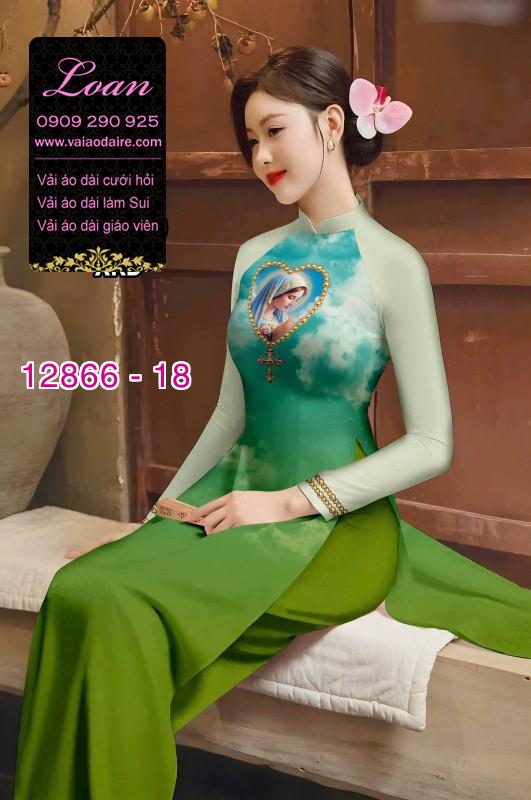 Vải áo dài hình đức mẹ in 3D