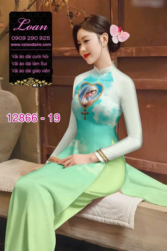 Vải áo dài hình đức mẹ in 3D