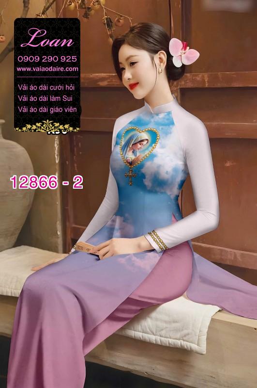 Vải áo dài hình đức mẹ in 3D