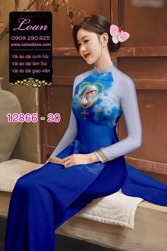 Vải áo dài hình đức mẹ in 3D