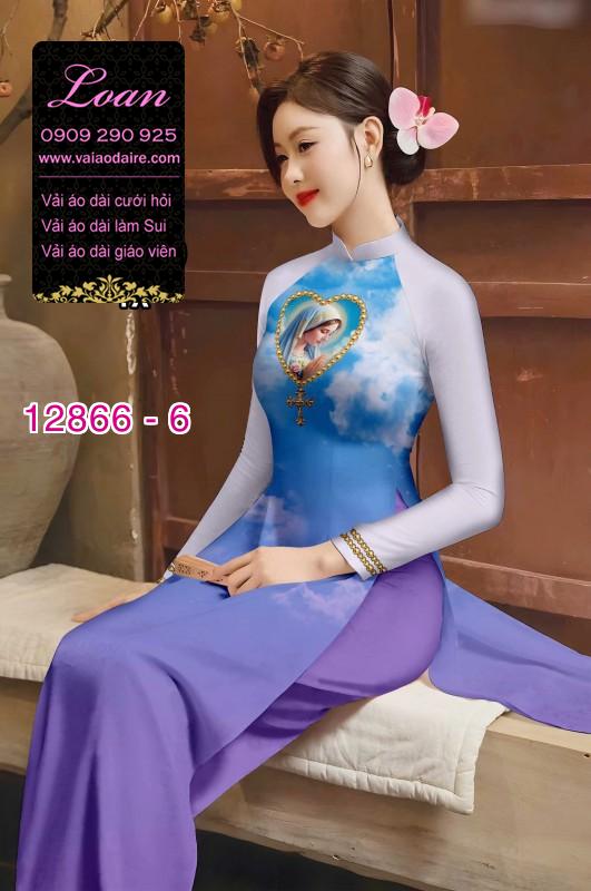 Vải áo dài hình đức mẹ in 3D