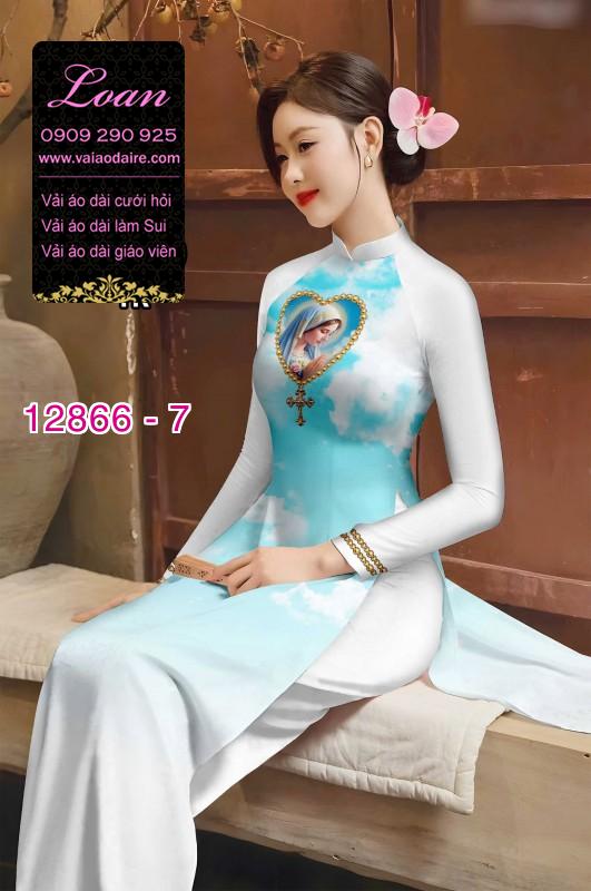 Vải áo dài hình đức mẹ in 3D