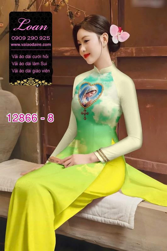Vải áo dài hình đức mẹ in 3D