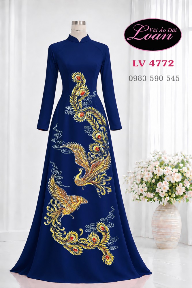 Vải áo dài vẽ đôi phượng hoàng