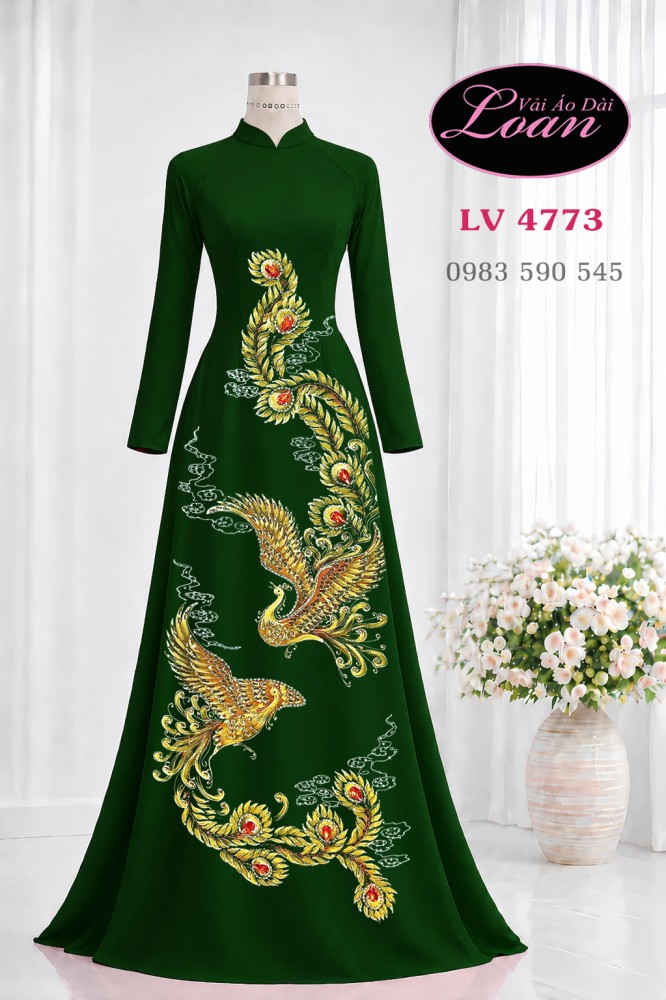 Vải áo dài vẽ đôi phượng hoàng