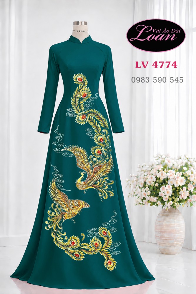 Vải áo dài vẽ đôi phượng hoàng