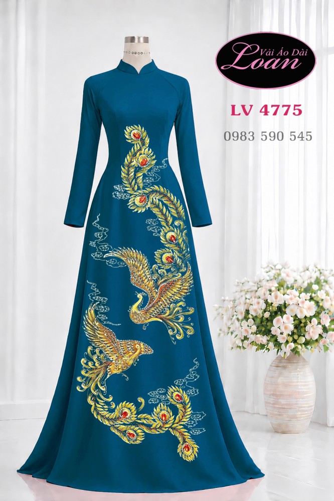 Vải áo dài vẽ đôi phượng hoàng