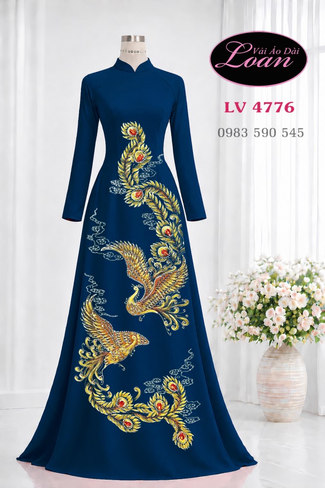 Vải áo dài vẽ đôi phượng hoàng