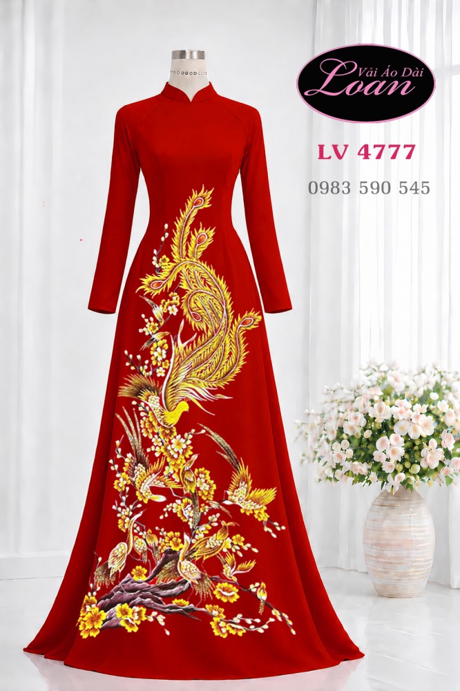 Vải áo dài vẽ chim phượng hoàng