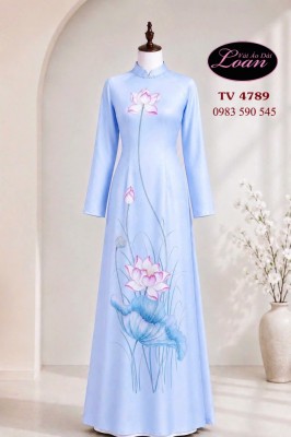 Vải áo dài vẽ - kết hoa sen-V3D 12896