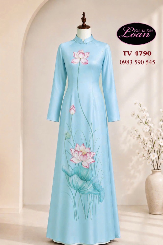 Vải áo dài vẽ - kết hoa sen