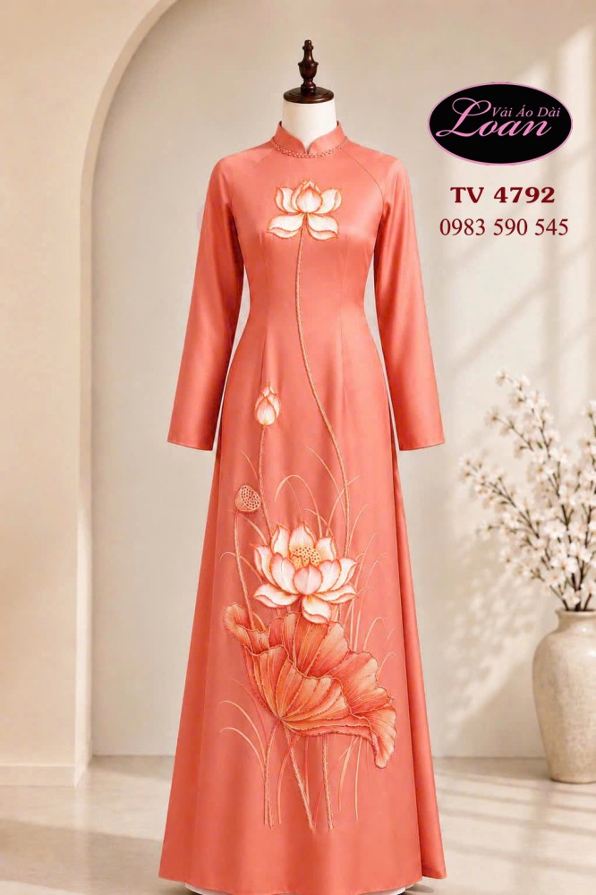 Vải áo dài vẽ - kết hoa sen