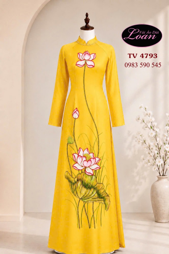Vải áo dài vẽ - kết hoa sen