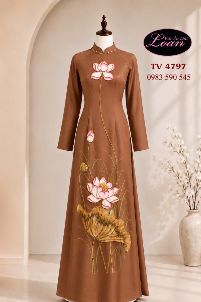 Vải áo dài vẽ - kết hoa sen