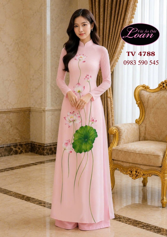 Vải áo dài vẽ hoa sen