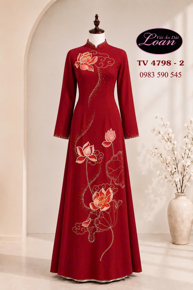Vải áo dài kết hoa sen cao cấp