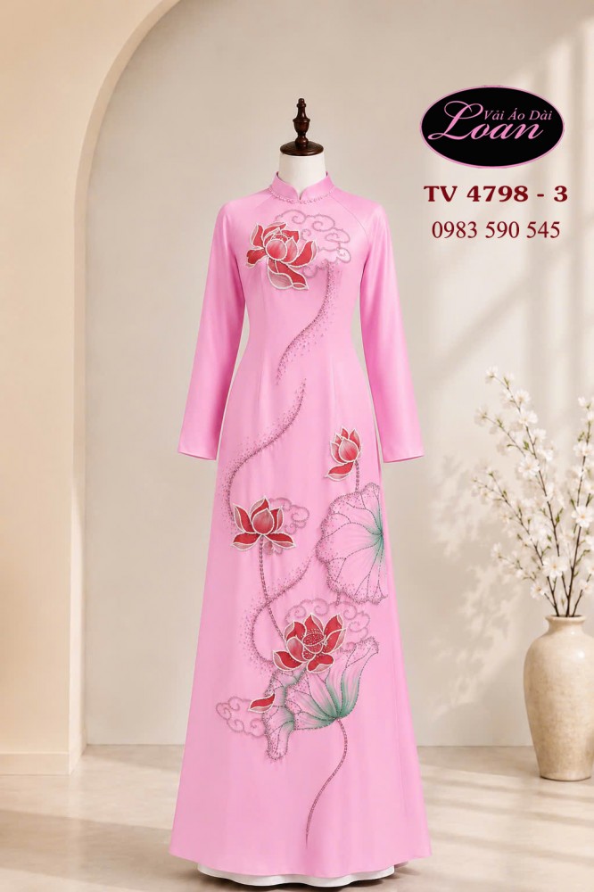 Vải áo dài kết hoa sen cao cấp