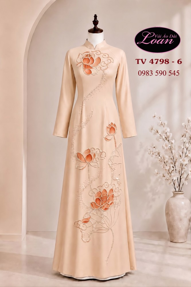 Vải áo dài kết hoa sen cao cấp