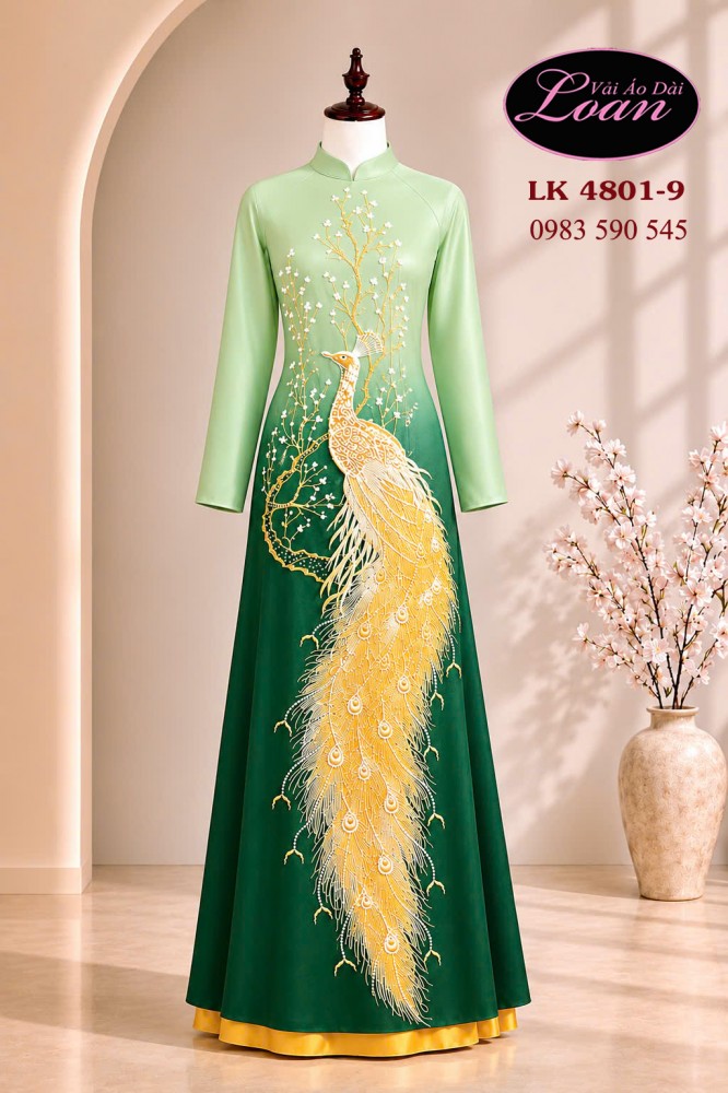 Vải áo dài kết chim công cao cấp